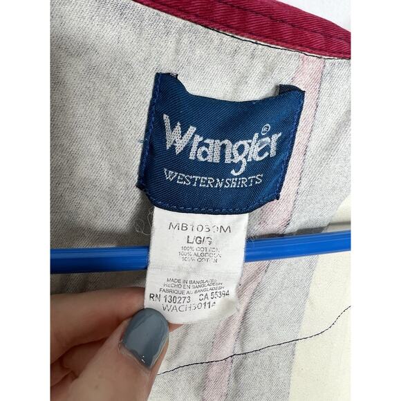 Vintage Wrangler Brushpopper Western Multicolor Pearl Snap Stripe Size Large - Picture 7 of 9